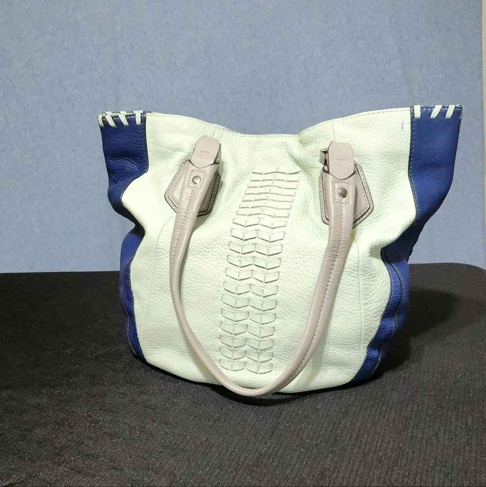 orYany blue white genuine leather tote bag